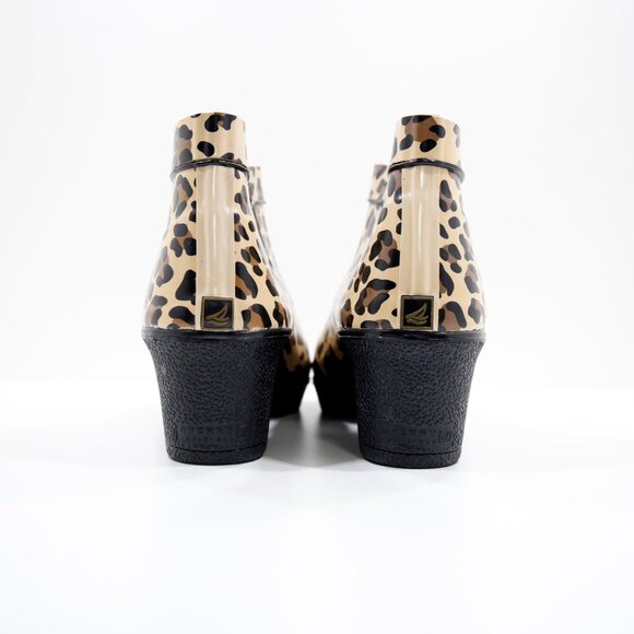 Sperry Top-Sider Brown Cheetah Print Rubber 2" Wedge Heel Short Rain Boots - 10 - Picture 4 of 7